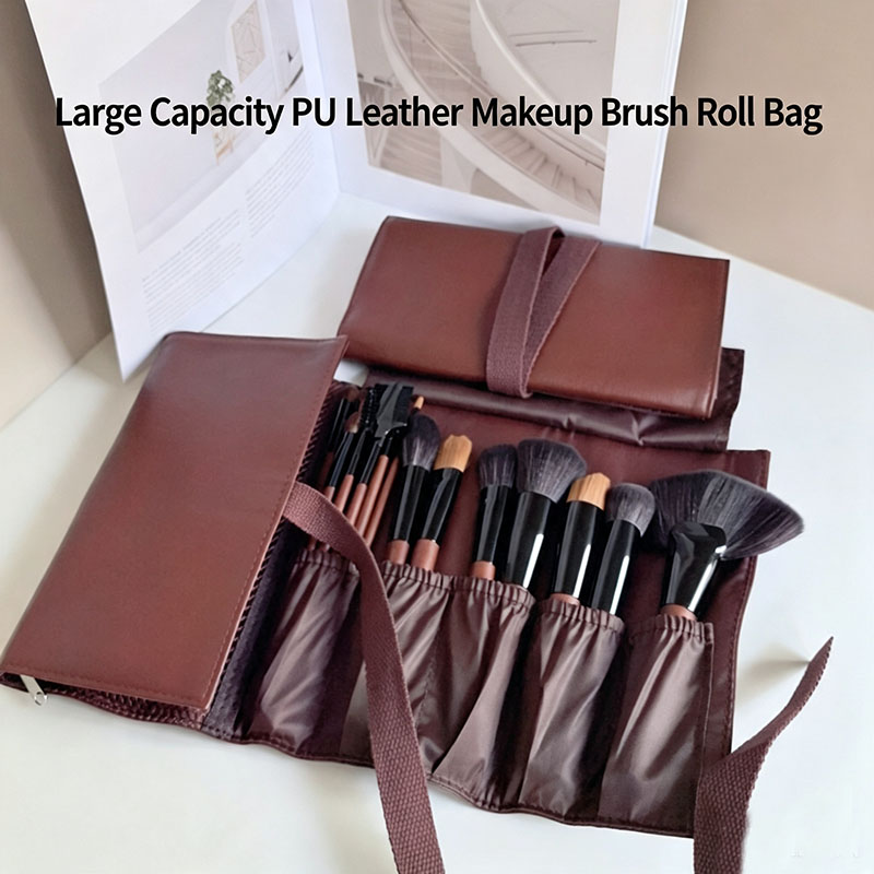 Tech Accessories Travel Bag - PU Leather Makeup Brush Roll Bag
